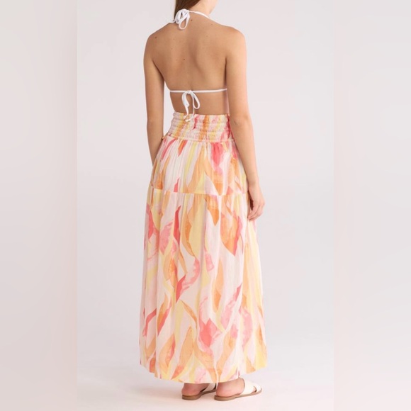 Elan Coral Print Amalfi Crop Halter Top & Smocked Skirt Set S - Picture 5 of 11